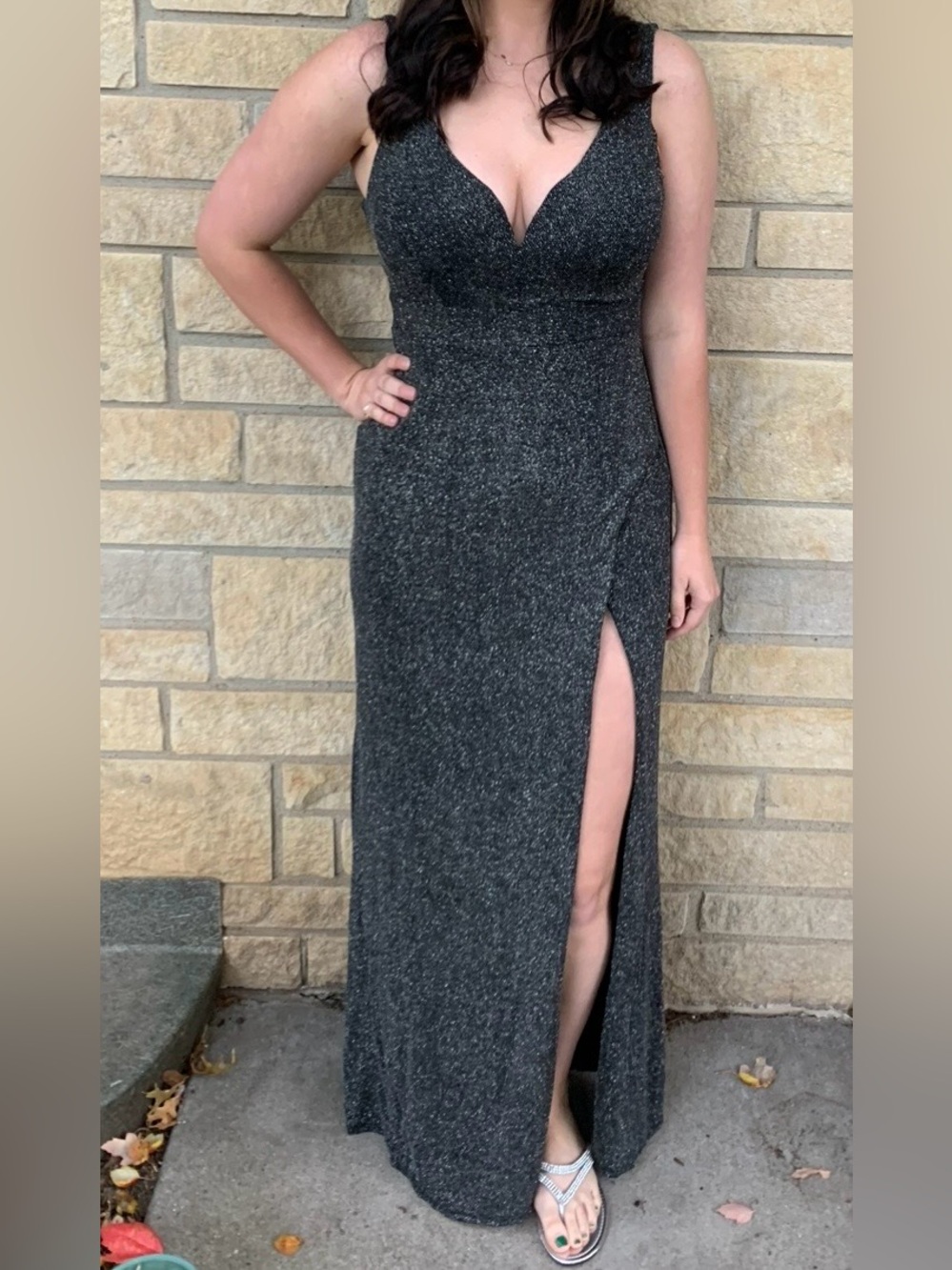 Sparkling Charcoal Maxi Dress with Side Slit